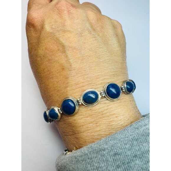 Estate Carolyn Pollack 925 Sterling Silver Lapis Lazuli Toggle Bracelet 7.5" - Picture 10 of 14